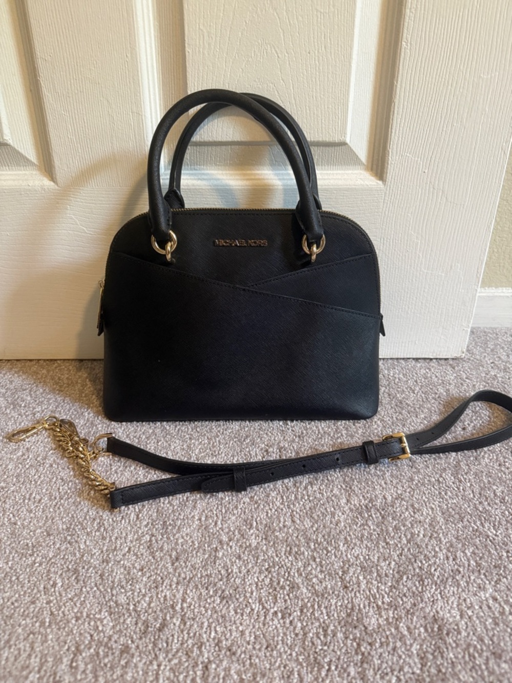 Michael Kors Black Saffiano Satchel with Gold Hardware